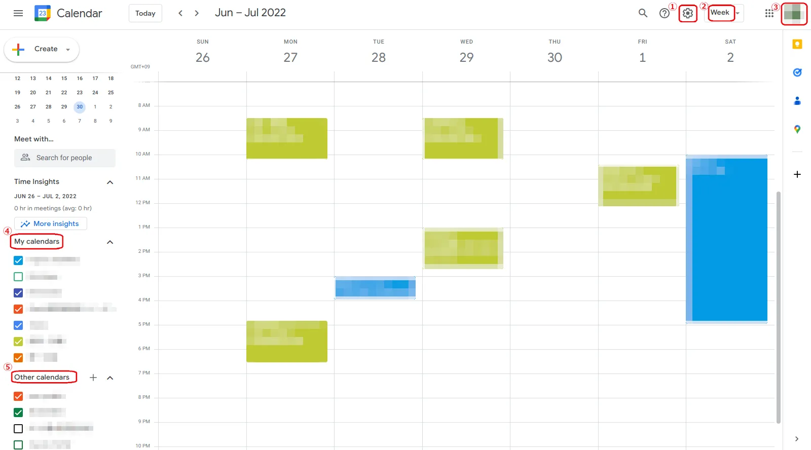 Screenshot from the home view of Google Calendar